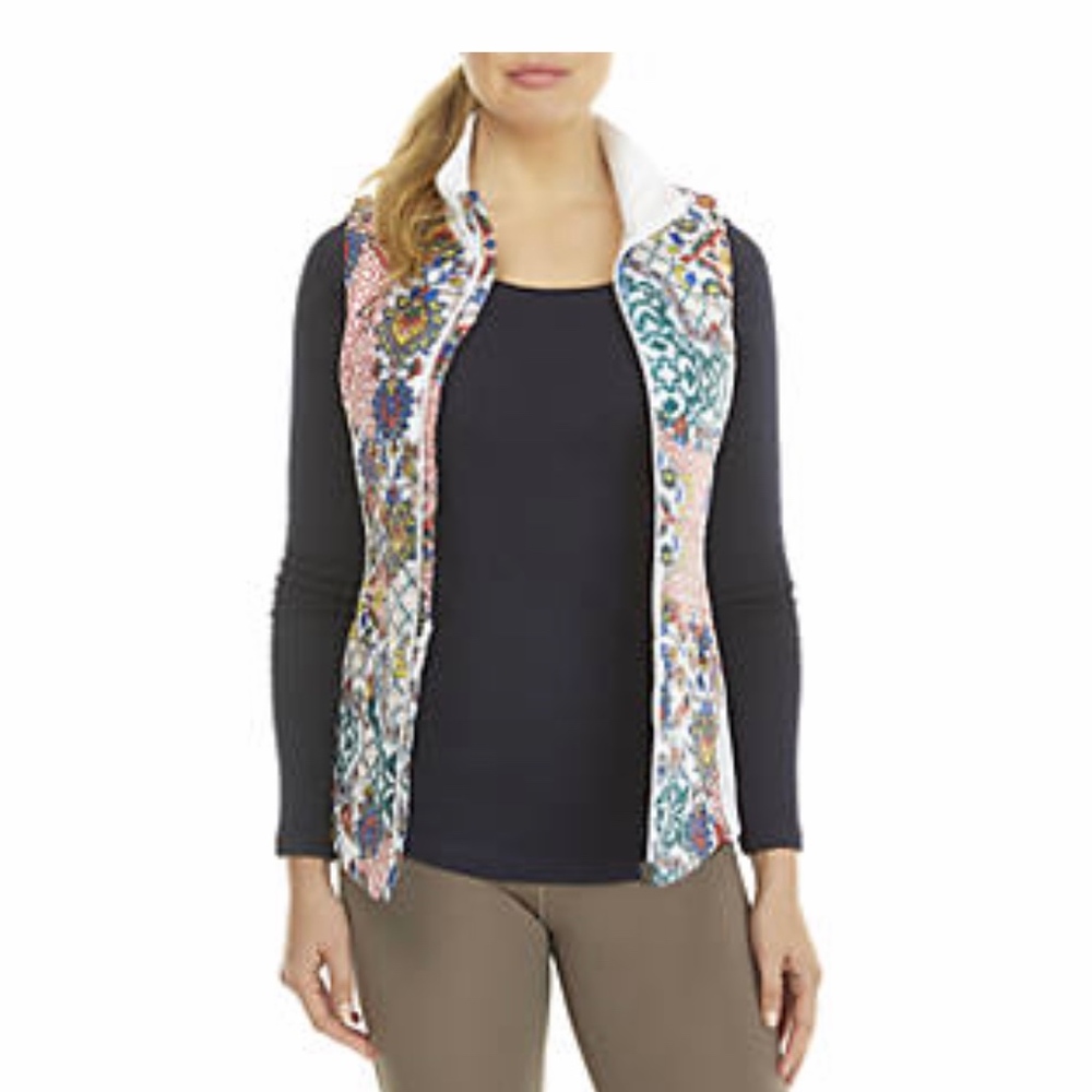 ZELOS Print Down Vest with Ribbed Knit NWT Medium - Picture 2 of 8